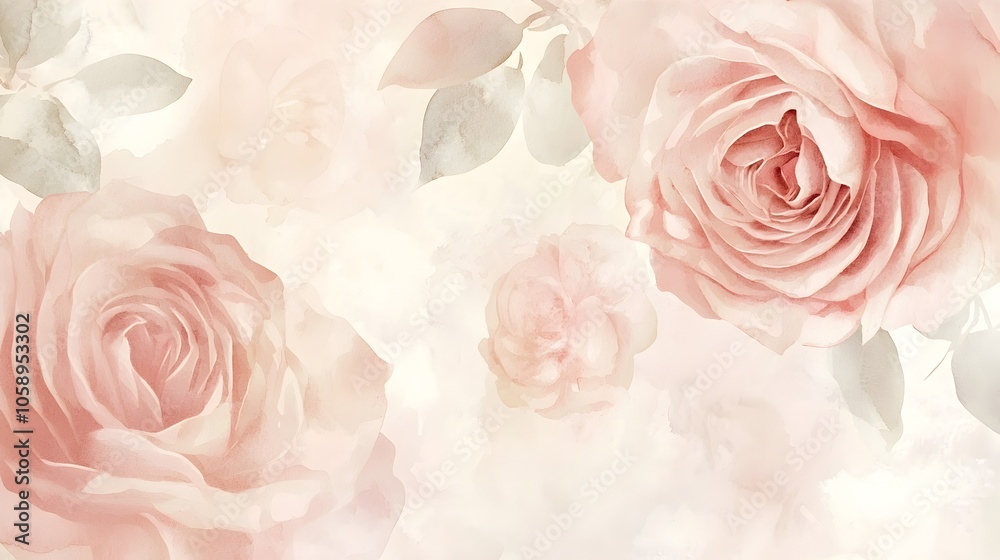 Fototapeta premium Soft Watercolor Rose Floral Pattern on Pastel Backdrop