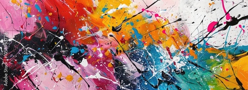 Abstract painting with colorful lines and splashes of paint