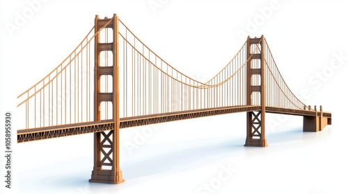 detailed model of suspension bridge showcasing its elegant design and structure. bridge features tall towers and intricate cables, symbolizing engineering excellence