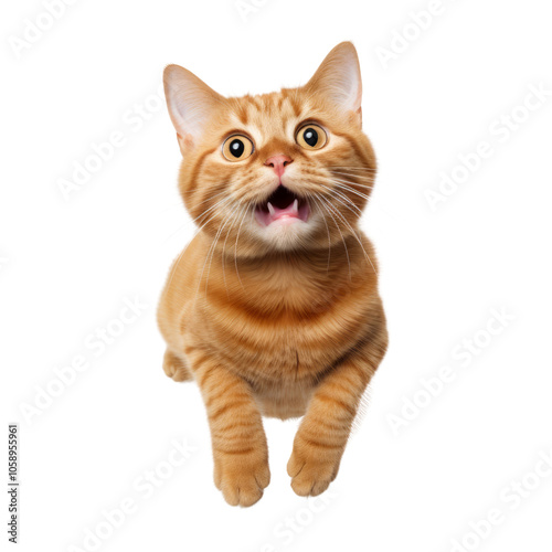 orange cat looking up isolated on transparent background cutout
