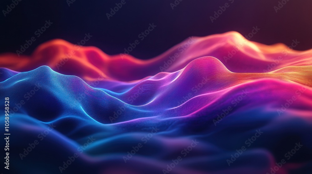 Fototapeta premium Abstract waves of vibrant colors creating a dynamic, digital landscape.