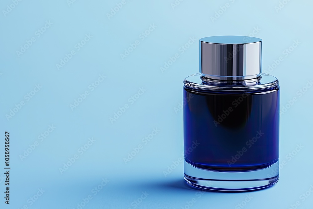 Naklejka premium Elegant Glass Perfume Bottle on Light Blue Background