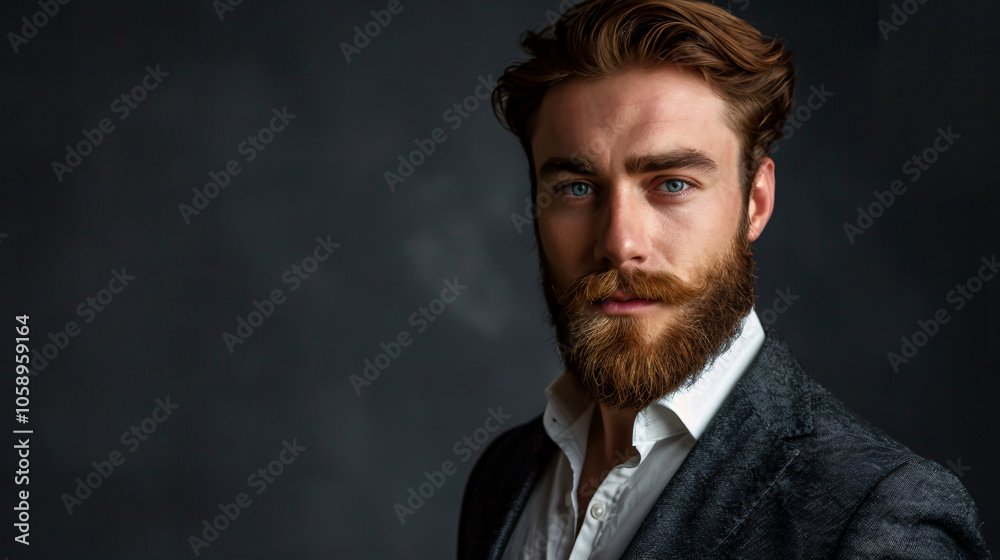 Studio Portrait of a Well-Dressed Young Businessman with a Full Beard, Looking at the Camera Studio Portrait of a Well-Dressed Young Businessman with a Full Beard, Looking at the Camera