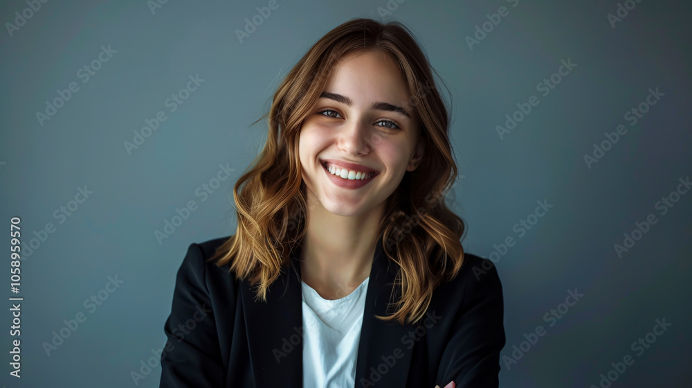 Studio Portrait of a Smiling Positive Businesswoman Studio Portrait of a Smiling Positive Businesswoman