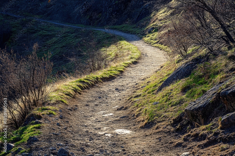 Naklejka premium A Winding Dirt Path Through a Lush, Green Forest