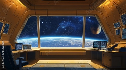 Fototapeta Naklejka Na Ścianę i Meble -  Futuristic Space Station Control Room