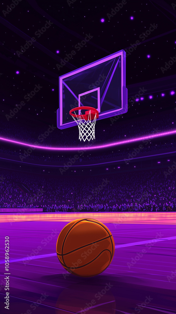 Obraz premium Neon and Glow Illustration of a basketball arena