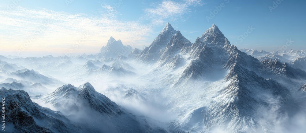 Beautiful View Of The Mountain Valley Snow Covered Mountains