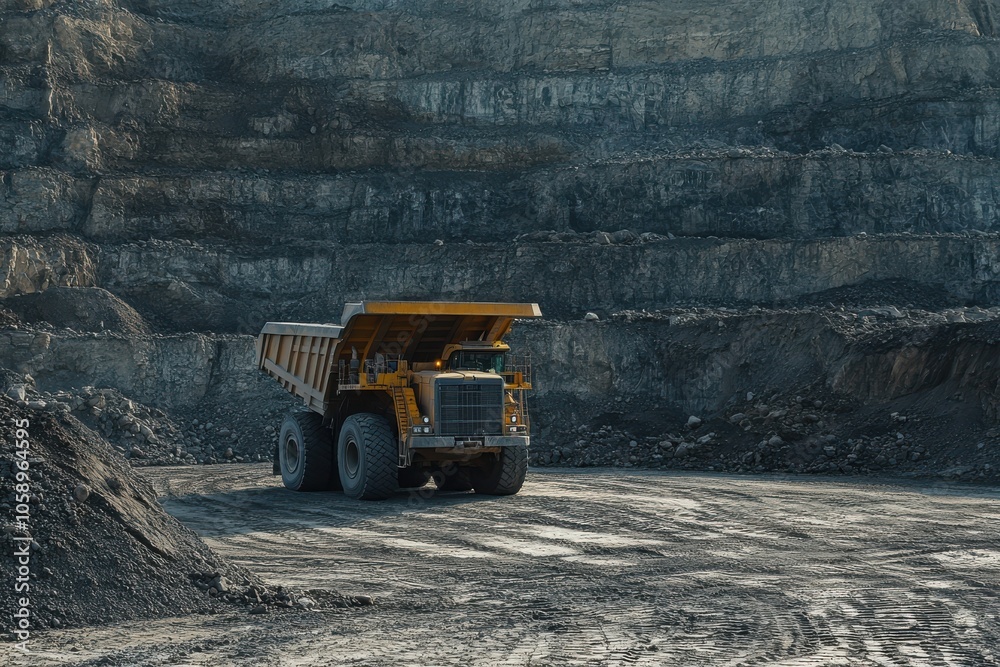 Massive dump truck functioning at a mining site Massive dump truck functioning at a mining site