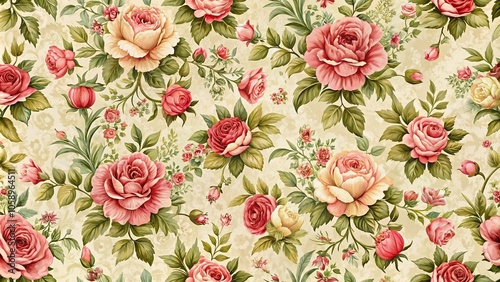 Vintage rose floral pattern for wallpaper and packaging