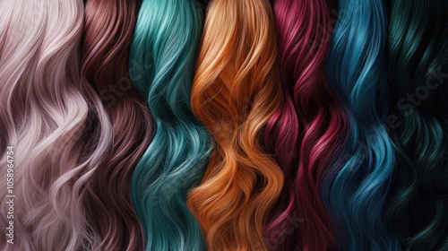 Vibrant collection of hair colors showcasing various textures featuring samples of dyes for dyed hair