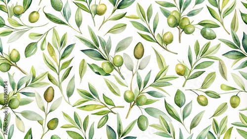 Wallpaper Mural Watercolor seamless pattern with olive and green leaves tilted angle Torontodigital.ca