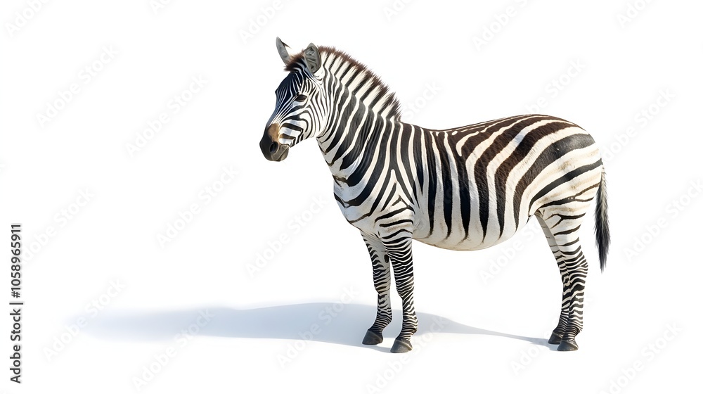Fototapeta premium Chunky Zebra With Bold Stripes Standing Against Stark White Background