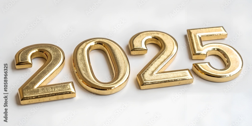 Gleaming golden numbers 2025 on a white background for New Year concept Gleaming golden numbers 2025 on a white background for New Year concept