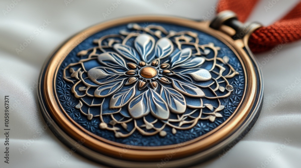 Intricate Metal Medallion with Floral Design Intricate Metal Medallion with Floral Design
