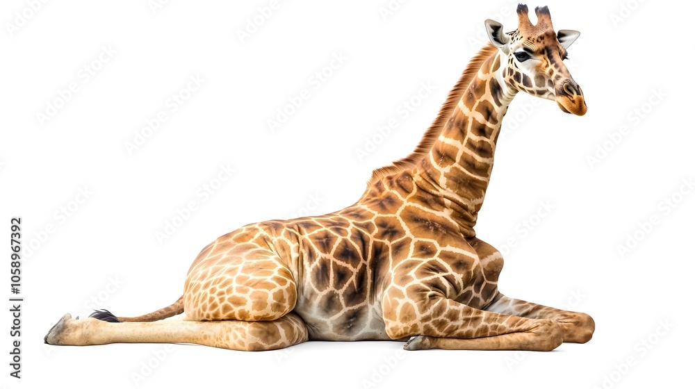 Overweight Giraffe Sitting Lazily on White Background with Copy Space Overweight Giraffe Sitting Lazily on White Background with Copy Space