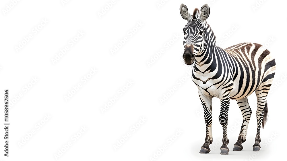 Naklejka premium Chunky Zebra Standing Out Against Stark White Background with Bold Stripes