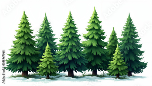 Festive Green Trees Vector Set: Isolated Christmas Illustrations for Holiday Marketing and Seasonal Designs