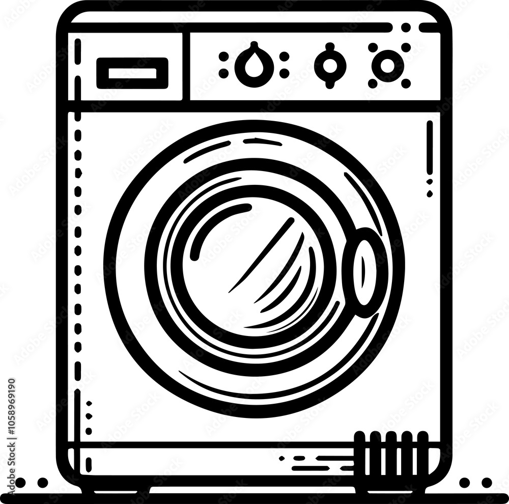 Black Line Art Washing Machine Electronic Hand Drawn Illustration Black Line Art Washing Machine Electronic Hand Drawn Illustration