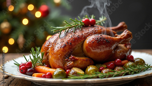 Festive Christmas Roast Duck: Gourmet Holiday Feast for Culinary Advertising and Restaurant Menus