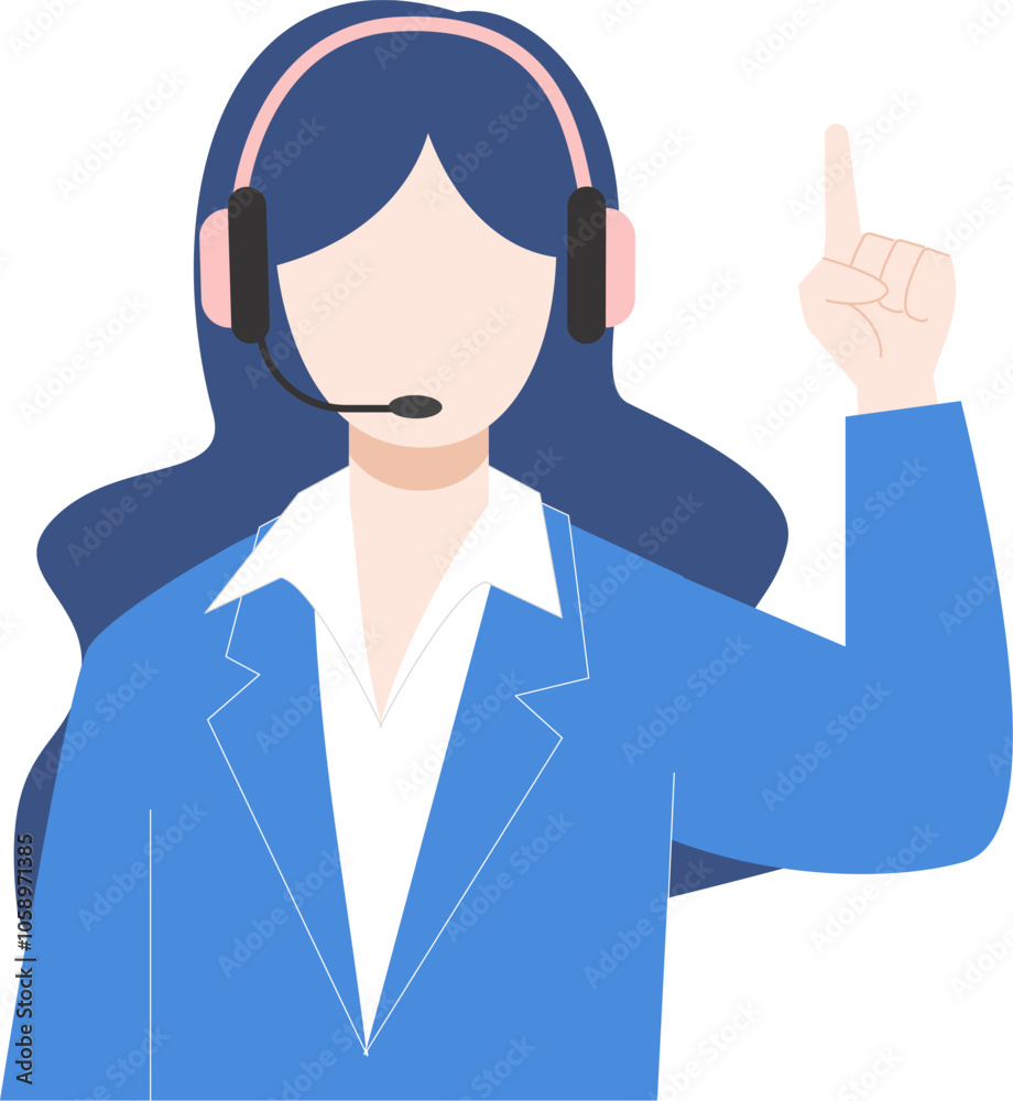 Customer Service Agent Wearing Headset Gesturing Upward Customer Service Agent Wearing Headset Gesturing Upward