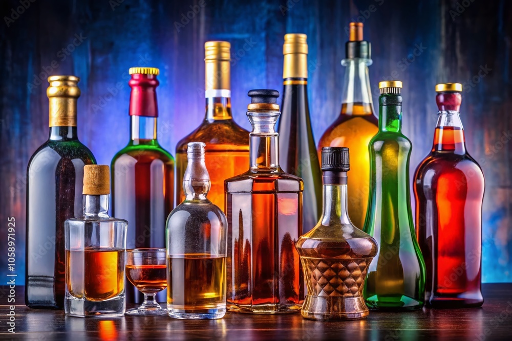 Obraz premium Alcohol Bottle Still Life Photography - Diverse Brands & Shapes
