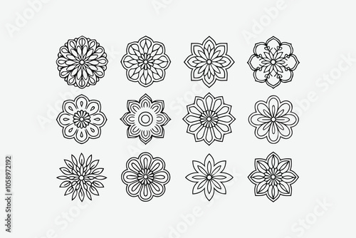 Set of geometric mandala designs vector illustration minimalist, mandala vector set, easily editable file.