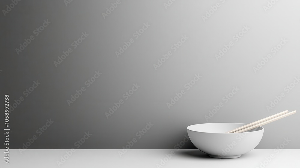 Modern minimalist rice bowl with chopsticks on a monochrome background, minimal rice bowl, contemporary design Modern minimalist rice bowl with chopsticks on a monochrome background, minimal rice bowl, contemporary design