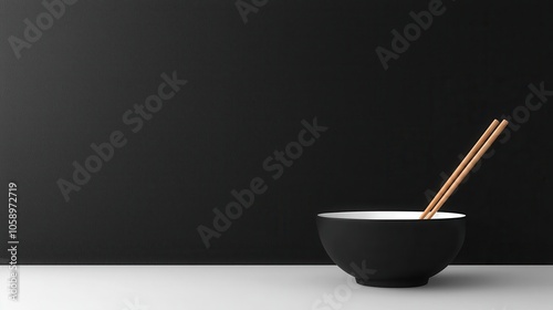 Modern minimalist rice bowl with chopsticks on a monochrome background, minimal rice bowl, contemporary design