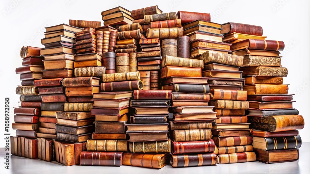 A panorama of knowledge, captured in a pyramid of antique books, bathed in the purity of white light.