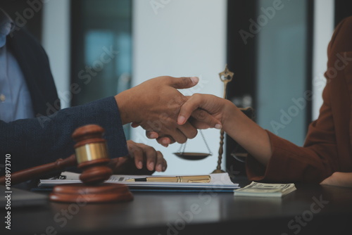 Law theme, gavel or mallet of the judge, lawyer enforcement officers, evidence-based cases taken into account in the court abount business, legislation. photo