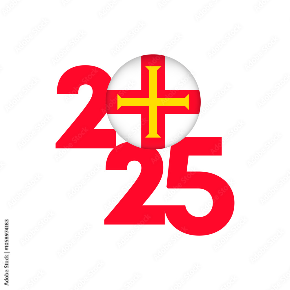 Obraz premium 2025 banner with Guernsey flag inside. Vector illustration.
