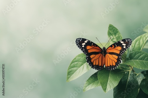 Beautiful Isolated Butterfly on Green Leaves Background