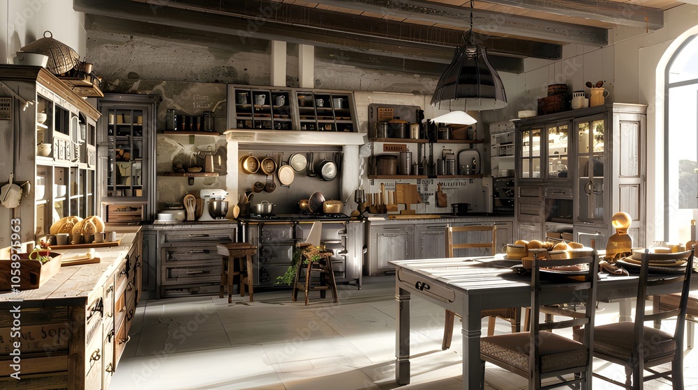 Artisanal kitchen with handcrafted cabinets and rustic decor Artisanal kitchen with handcrafted cabinets and rustic decor