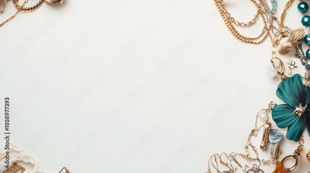Fashion jewelry arranged in a stylish frame on a pure white background, featuring trendy necklaces, rings, and bracelets. Fashion jewelry arranged in a stylish frame on a pure white background, featuring trendy necklaces, rings, and bracelets.