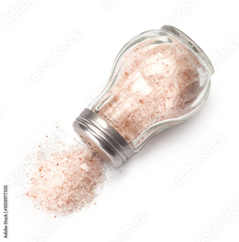 Obraz na płótnie Salt shaker and heap of Himalayan salt isolated