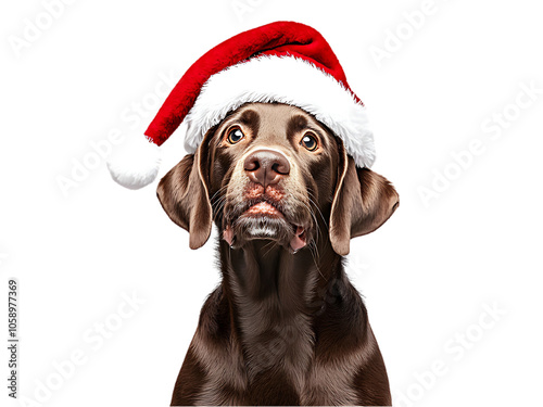 Digital Art Labrador Retriever Dog in Christmas Day Festival wearing Santa hat with a happy isolated on transparent background PNG photo