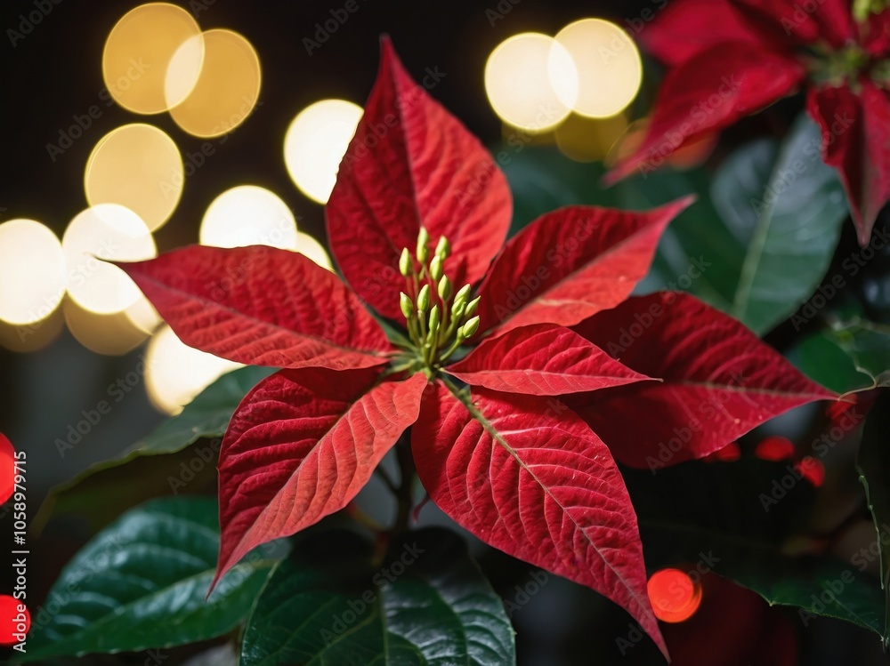 A vibrant Christmas poinsettia flower with bright red and green leaves, symbolizing the holiday spirit and adding a festive touch to seasonal decor A vibrant Christmas poinsettia flower with bright red and green leaves, symbolizing the holiday spirit and adding a festive touch to seasonal decor