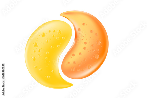 Beauty hydrogel eye patches with gel texture isolated, transparent background. Korean yellow, orange lifting face mask icon, trendy cosmetic product for anti aging, moisturising, skin care treatment.