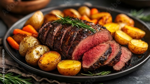 Fototapeta Naklejka Na Ścianę i Meble -  Piecze z Sarny Classic Venison Roast with Root Vegetables (Polish Cuisine)