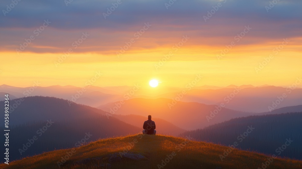 Fototapeta premium Serene Sunrise in Majestic Mountain Landscape