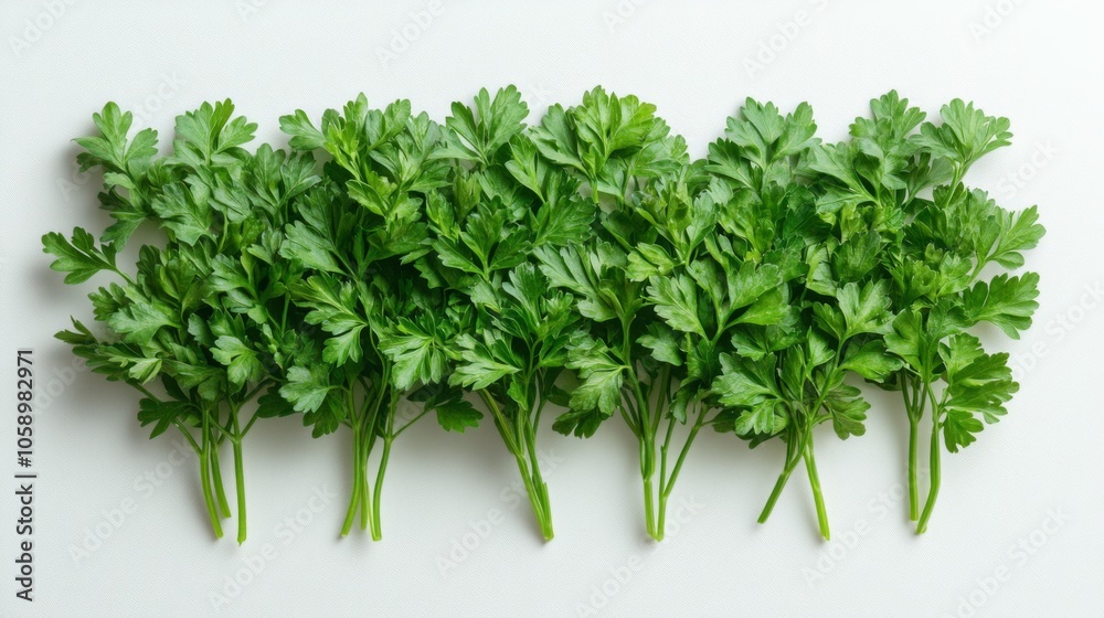 Fototapeta premium Fresh Parsley Sprigs on White Background