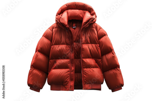 Warm red padded down jacket isolated on transparent background