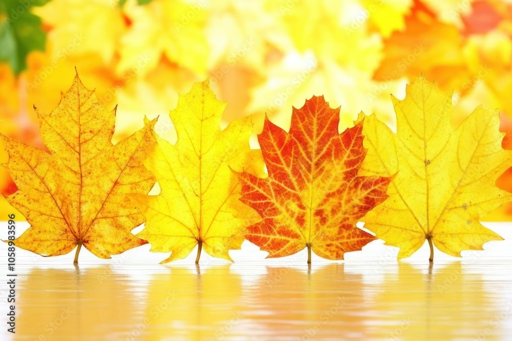 Fototapeta premium Serene Autumn Leaves Gently Floating on Water
