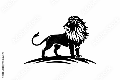 Majestic Lion Silhouette Vector on Hilltop