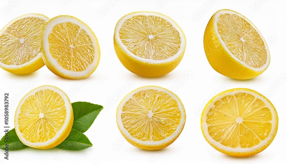 Fototapeta premium Collection set of lemon slices isolated on transparent or white background