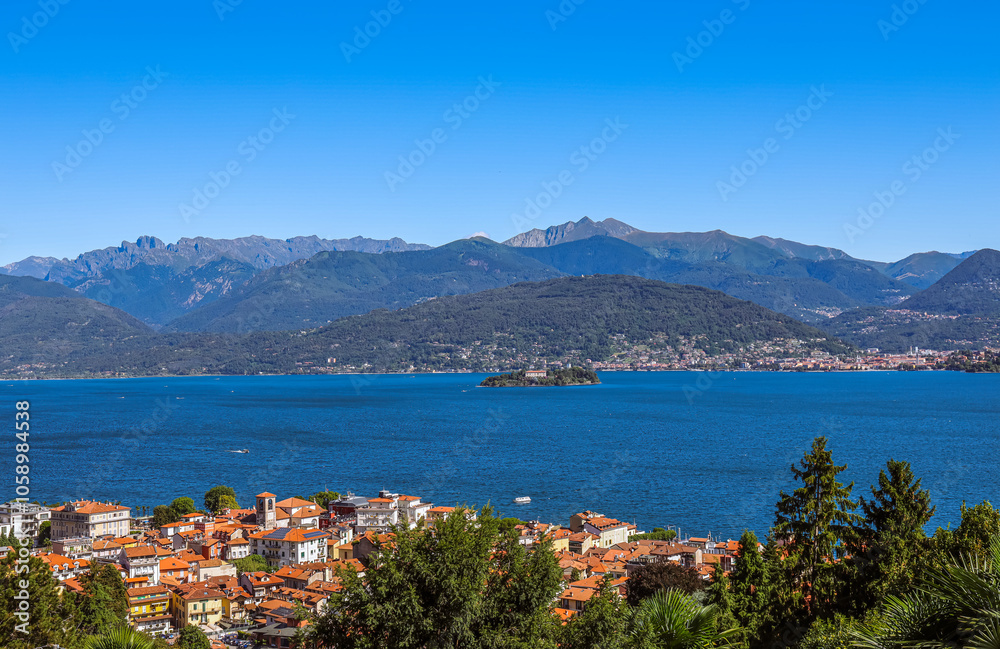 Fototapeta premium The scenic view of Lake Maggiore, Italy. Maggiore is the second largest lake in Italy and the largest in southern Switzerland. 