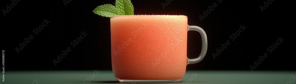 Obraz premium Refreshing Orange Juice in Glass Mug with Mint Garnish Healthy Drink Concept