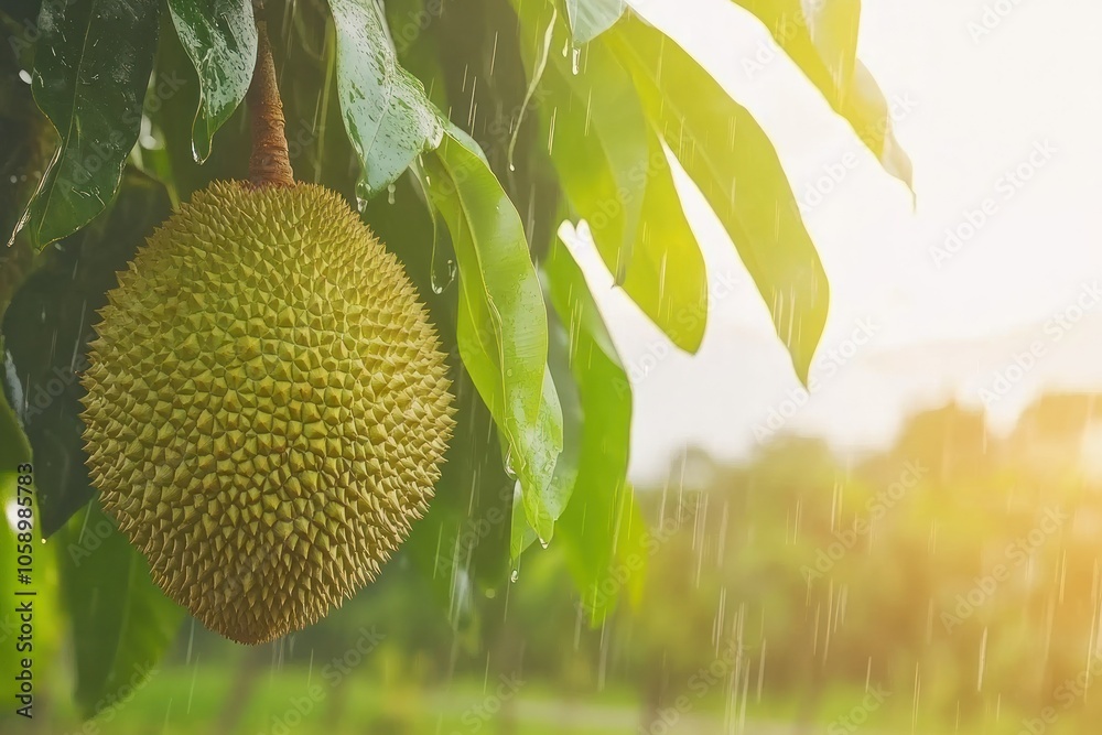 Fresh Durian Fruit Hanging on a Tree Fresh Durian Fruit Hanging on a Tree