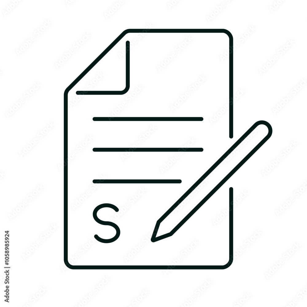 Contract signing icon. Business, agreement, signature or deal concept. Document symbol with a pen on white background. Line logo for web, website or mobile app. Editable vector stroke. Pixel Perfect.